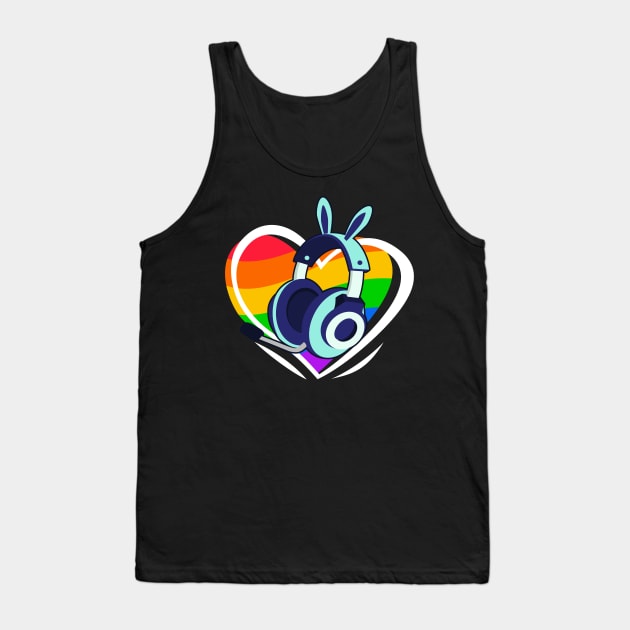 Gamer Gay Pride LGBTQ Gaming Headphones Heart Tank Top by Foxxy Merch